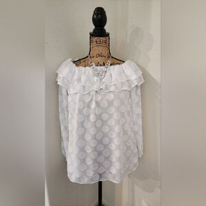 Michael Kors Elegant White Ruffled Polka Dot Top